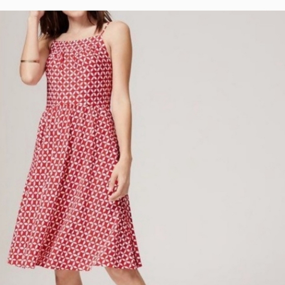 LOFT Dresses & Skirts - 💚5/$25 LOFT Red & White Print Open Back Midi Sun Dess w/ Pockets Size 2